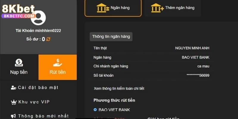 Lưu ý trong quá trình tạo yêu cầu rút tiền 8kbet